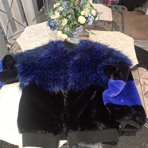 Blue and Black Faux Fur Jacket